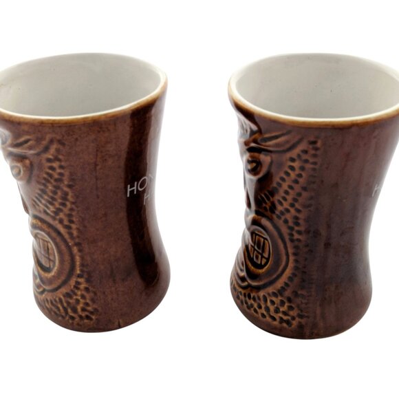 Daga Tiki Mugs Ceramic Warrior Lot 2 Brown Hawaii Honda 1985 Cars - Picture 3 of 7